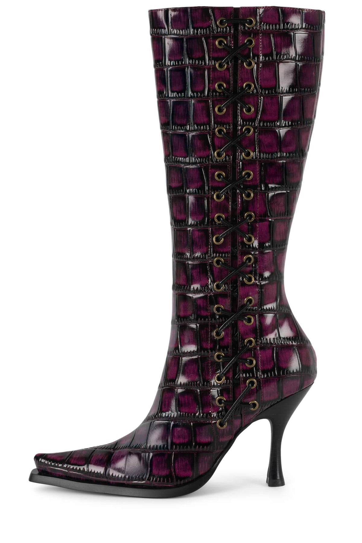 Jeffrey Campbell STUNNA Heeled Boot - Raspberry Black Croco