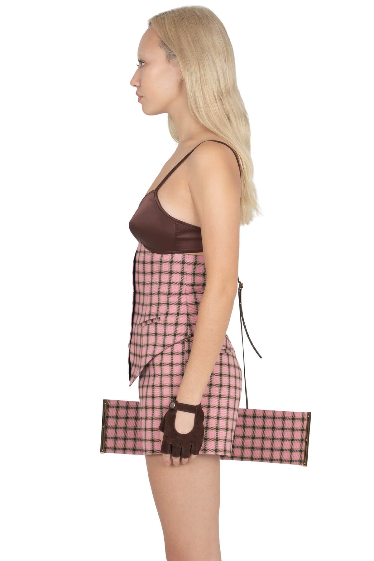 Jeffrey Campbell SPEAK-EASY SET Corset - Pink Plaid Tweed