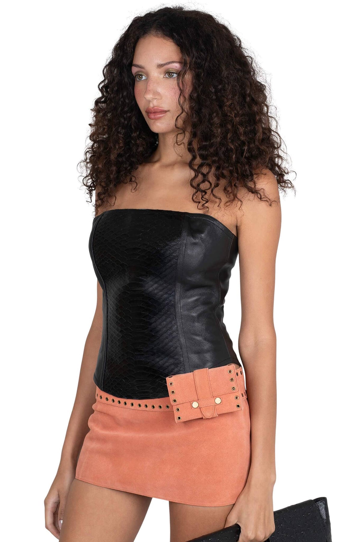 Jeffrey Campbell ENTERTAIN TOP Leather Bodice - Black Snake Combo