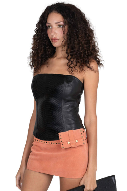 Jeffrey Campbell ENTERTAIN TOP Leather Bodice - Black Snake Combo