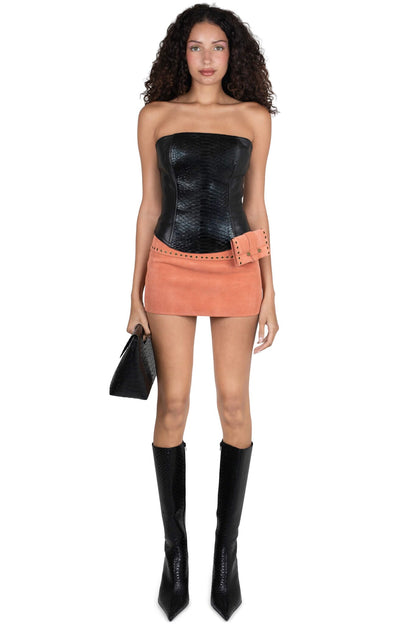 Jeffrey Campbell ENTERTAIN TOP Leather Bodice - Black Snake Combo