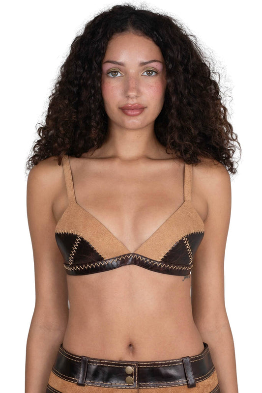 Jeffrey Campbell STRATEGIC TOP Deconstructed Triangle Top - Tan Suede Brown