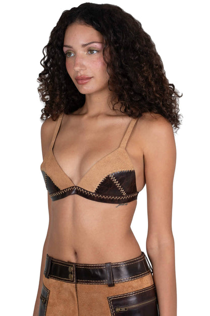 Jeffrey Campbell STRATEGIC TOP Deconstructed Triangle Top - Tan Suede Brown