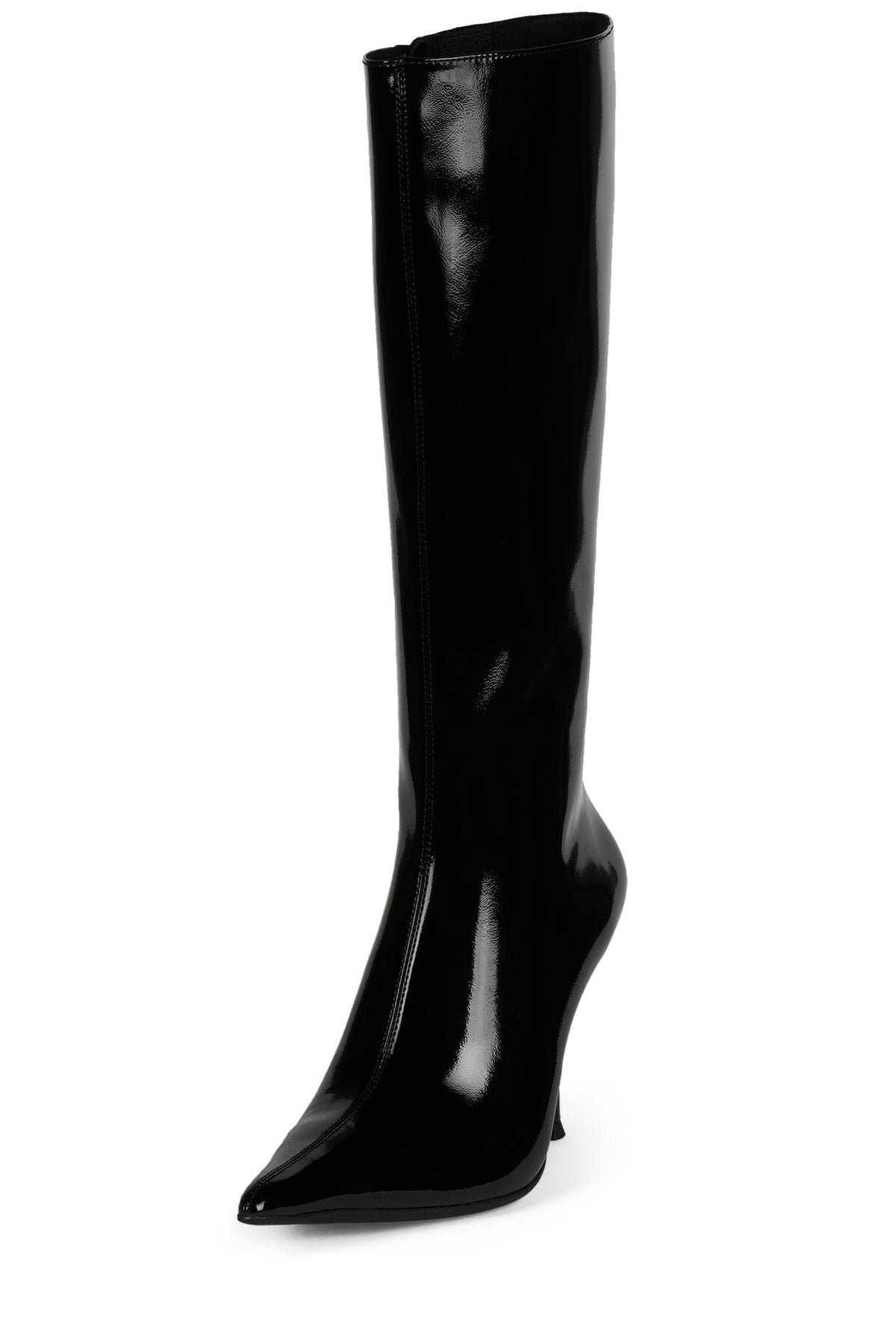 Jeffrey Campbell DARLING-3 Knee-High Stiletto Boot - Black Crinkle Patent