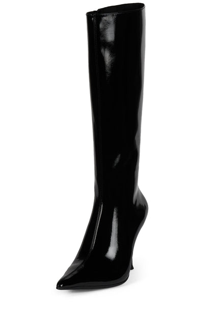 Jeffrey Campbell DARLING-3 Knee-High Stiletto Boot - Black Crinkle Patent