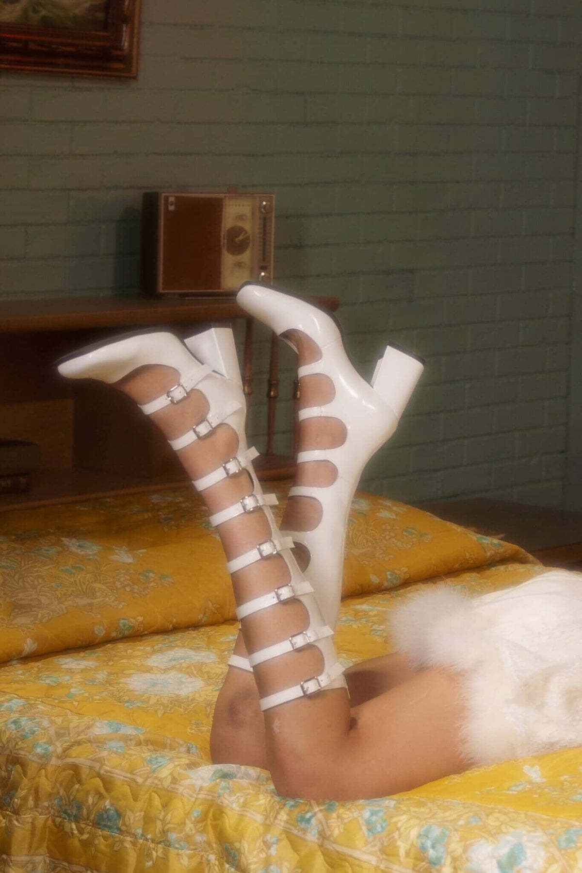 Jeffrey Campbell MONSIEUR Knee-High Pump - White Box