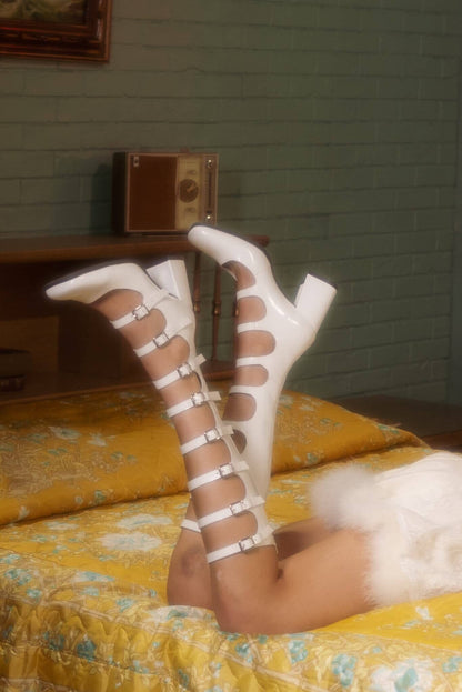 Jeffrey Campbell MONSIEUR Knee-High Pump - White Box