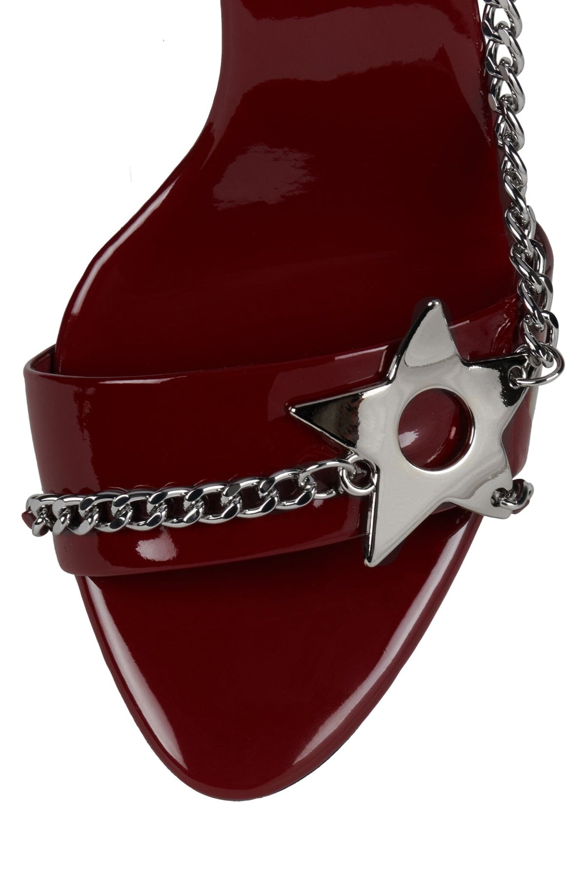 Jeffrey Campbell SOIRE-O Heeled Sandal - Cherry Red Patent Silver