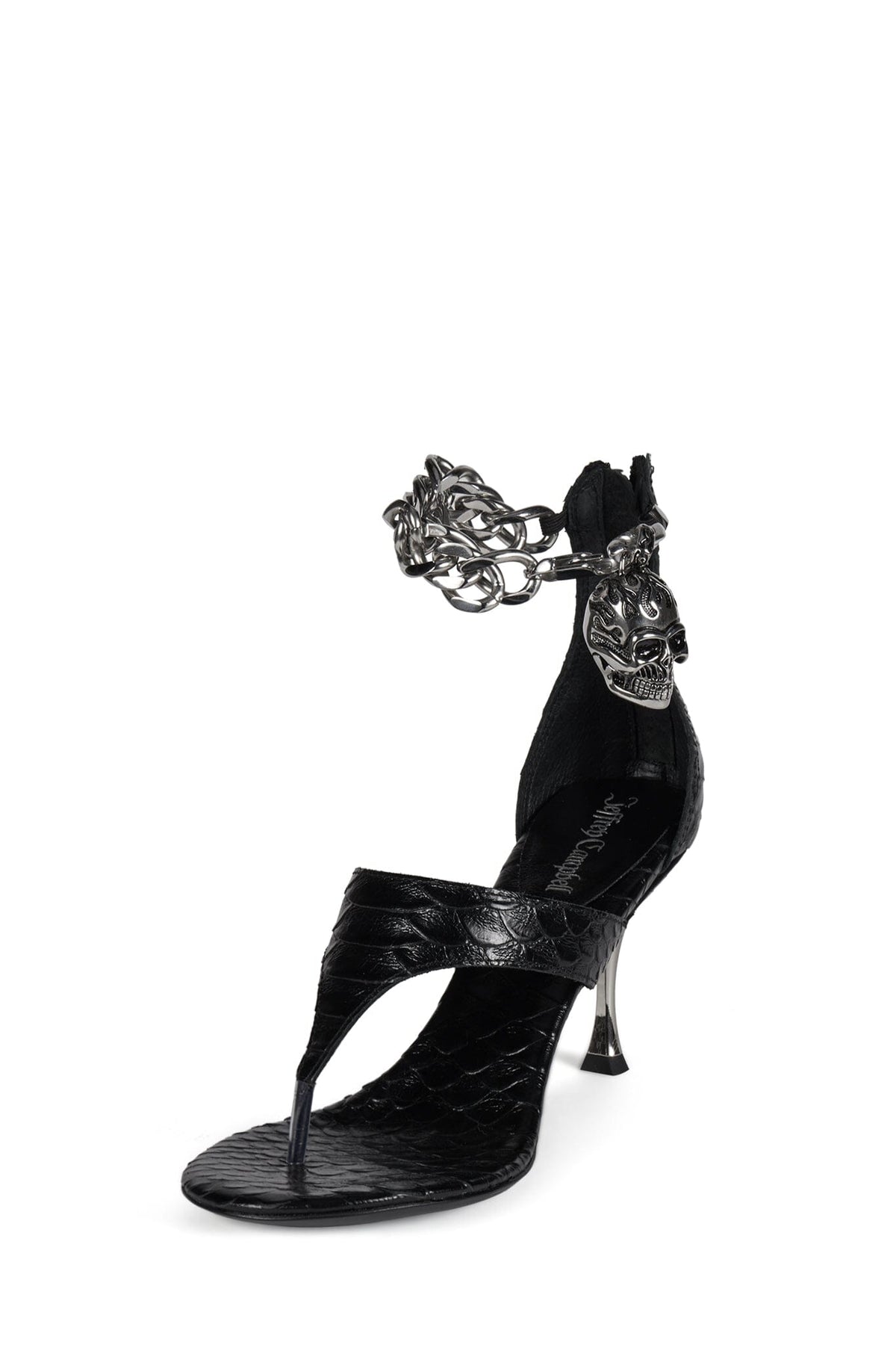 Jeffrey Campbell GRIM Heeled Thong Sandal - Black Snake Silver