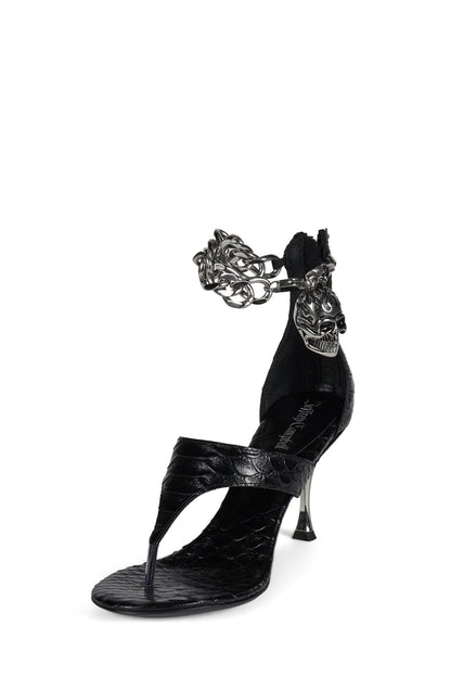 Jeffrey Campbell GRIM Heeled Thong Sandal - Black Snake Silver