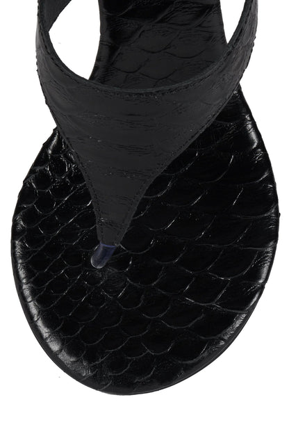 Jeffrey Campbell GRIM Heeled Thong Sandal - Black Snake Silver