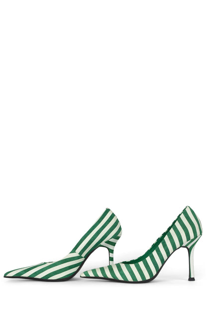 Jeffrey Campbell RISKTAKER3 Stiletto Heels - Green White Stripe Suede