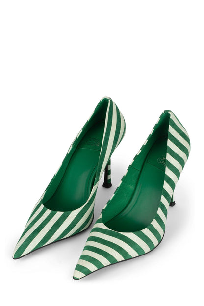 Jeffrey Campbell RISKTAKER3 Stiletto Heels - Green White Stripe Suede