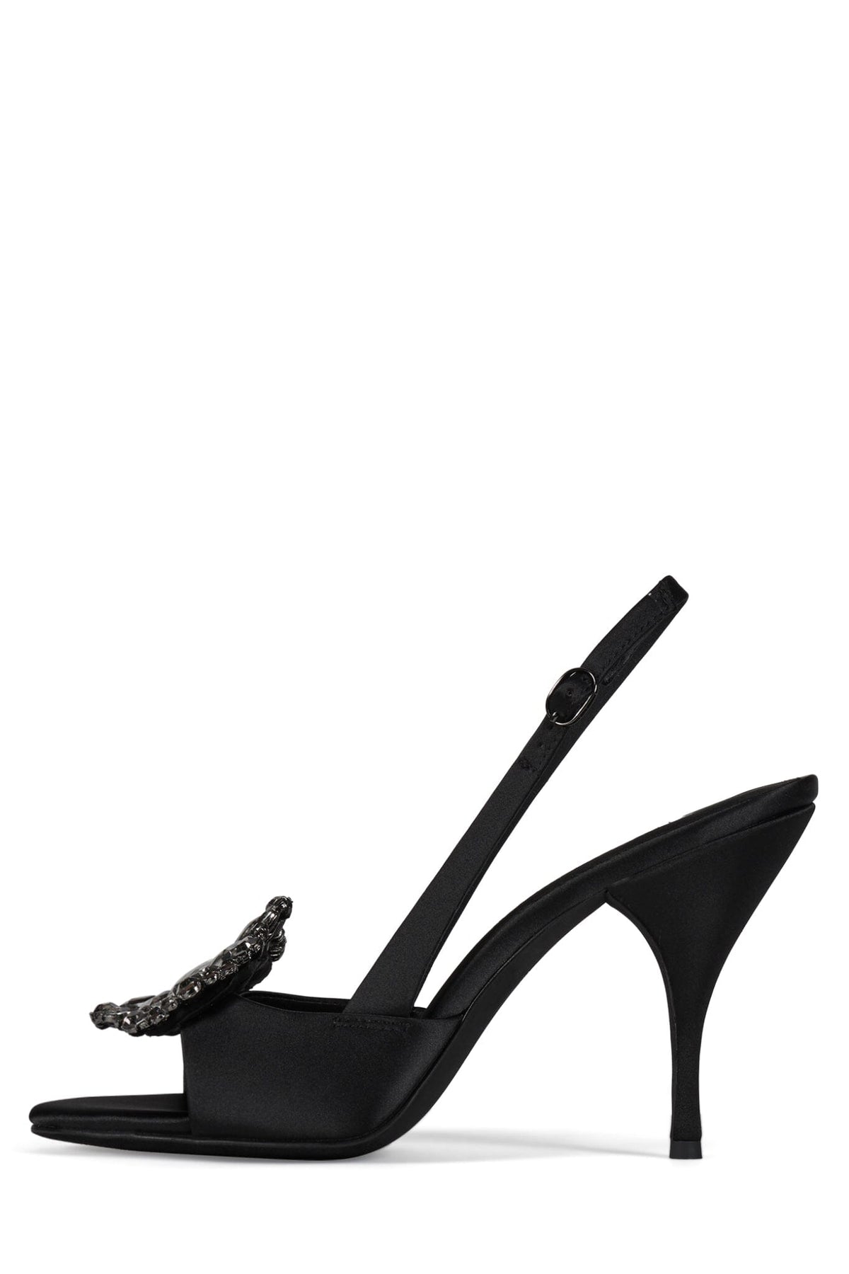 Jeffrey Campbell TRIOMPHE-J Heeled Slingback Sandal - Black Satin Pewter
