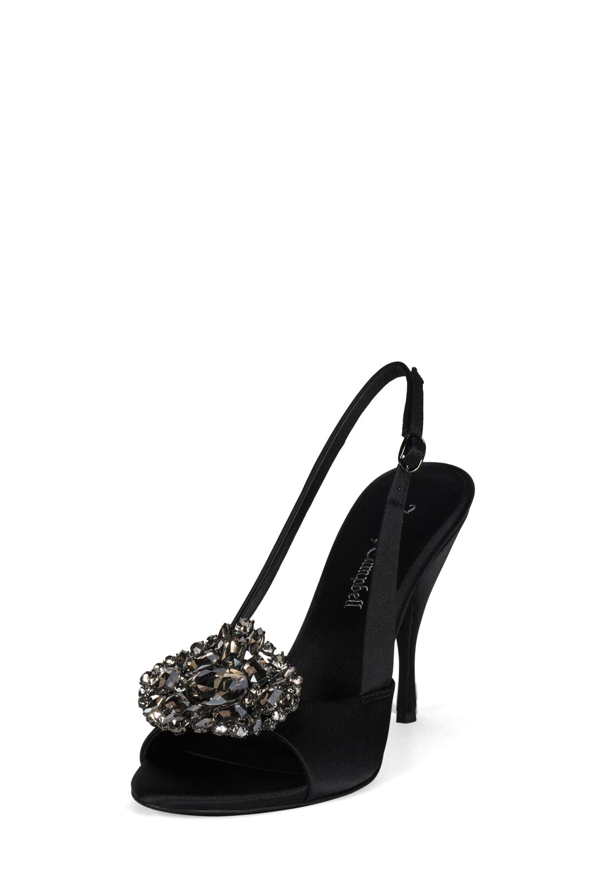 Jeffrey Campbell TRIOMPHE-J Heeled Slingback Sandal - Black Satin Pewter