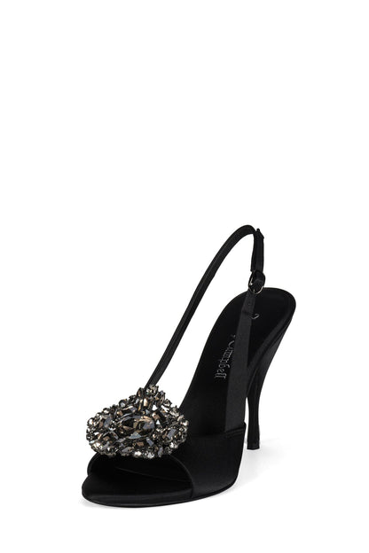 Jeffrey Campbell TRIOMPHE-J Heeled Slingback Sandal - Black Satin Pewter