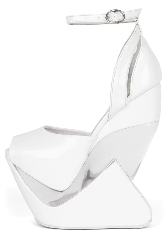 Jeffrey Campbell CELESTIAN Platform Wedge Sandal - White Patent