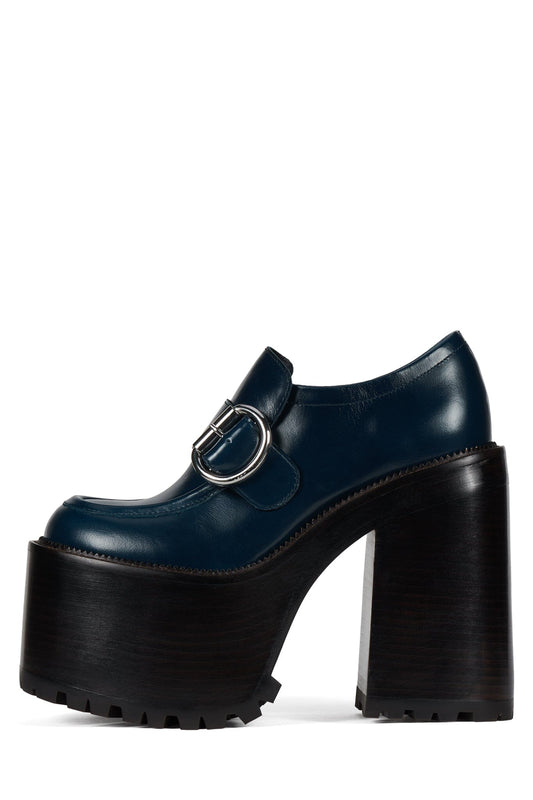 Jeffrey Campbell OFFSET Heeled Loafer - Blue Oiled