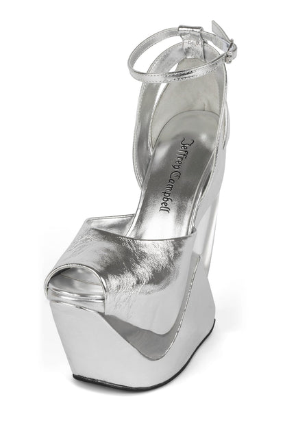 Jeffrey Campbell CELESTIAN Platform Wedge Sandal - Silver