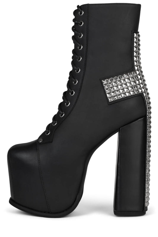 Jeffrey Campbell BL-CROSS Platform Boots - Black Washed Silver
