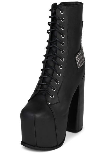 Jeffrey Campbell BL-CROSS Platform Boots - Black Washed Silver