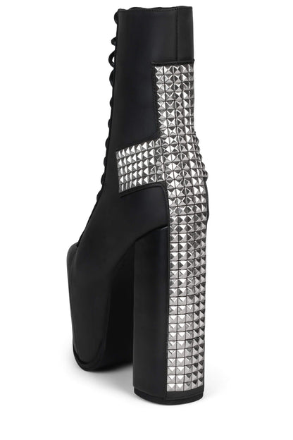 Jeffrey Campbell BL-CROSS Platform Boots - Black Washed Silver