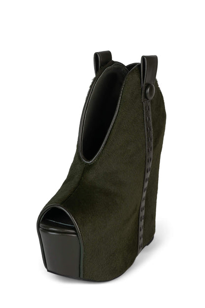 Jeffrey Campbell KELSEY-FUR Platform Bootie - Olive