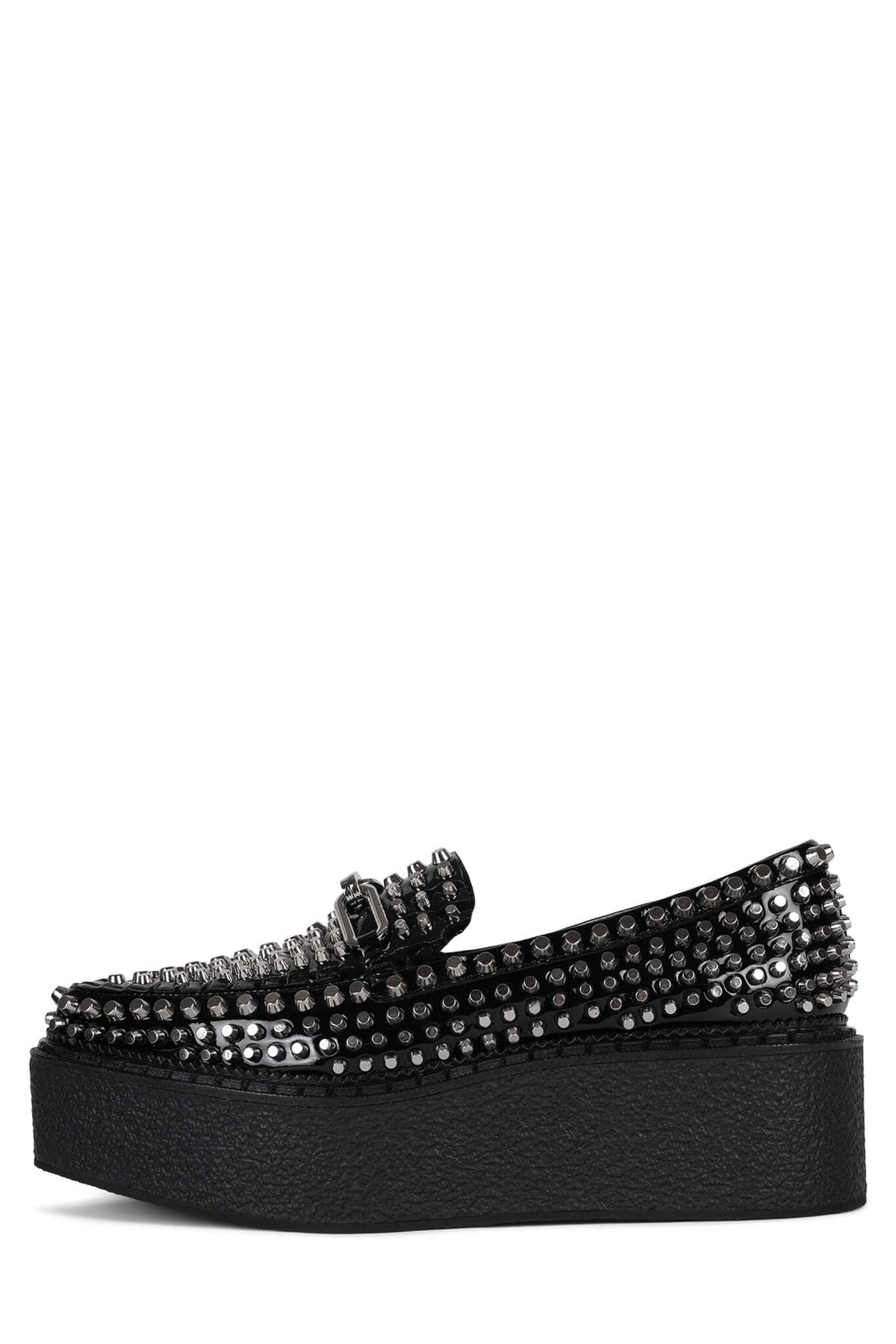 Jeffrey Campbell CHOUX-ST Platform Loafer - Black Crinkle Patent Silver