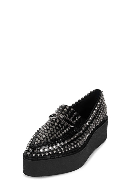 Jeffrey Campbell CHOUX-ST Platform Loafer - Black Crinkle Patent Silver