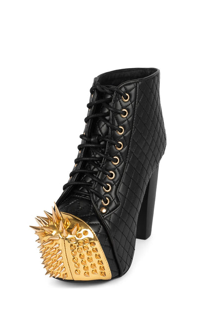 Jeffrey Campbell LITA-CROWN Platform Heeled Bootie - Black Quilted Gold
