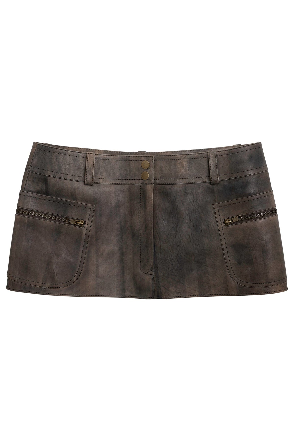 Jeffrey Campbell TOO-COOL SKIRT Leather Mini Skirt - Brown Distressed