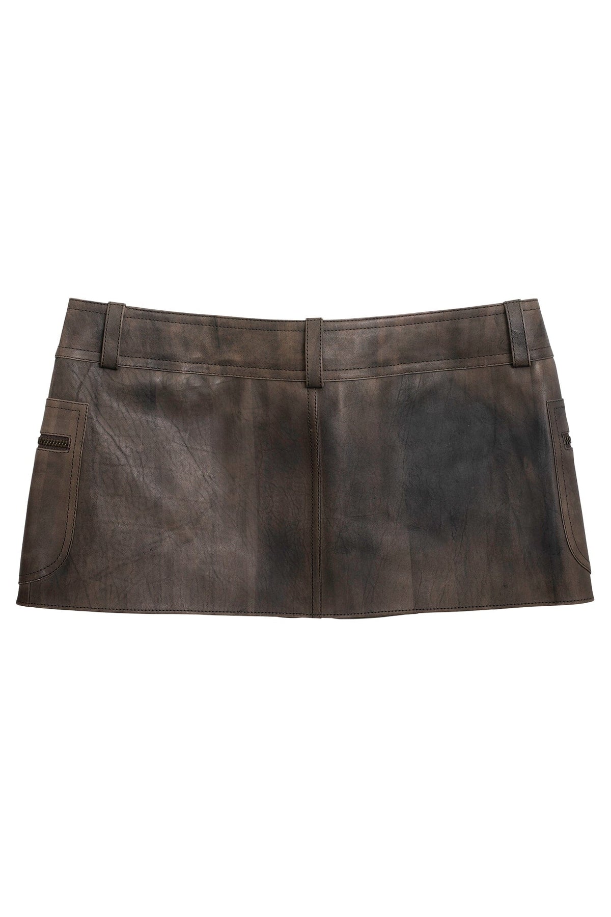 Jeffrey Campbell TOO-COOL SKIRT Leather Mini Skirt - Brown Distressed