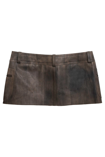 Jeffrey Campbell TOO-COOL SKIRT Leather Mini Skirt - Brown Distressed