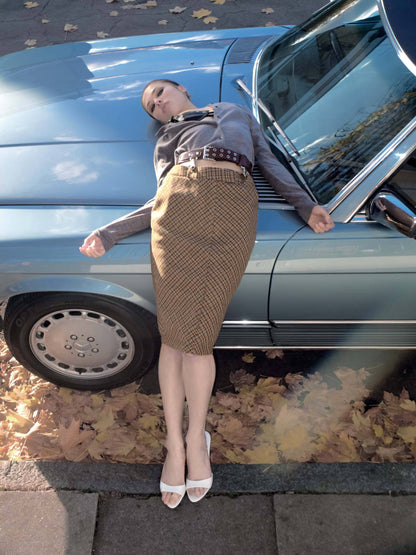 Jeffrey Campbell DELPHY SKIRT Midi Skirt - Brown Plaid Tweed