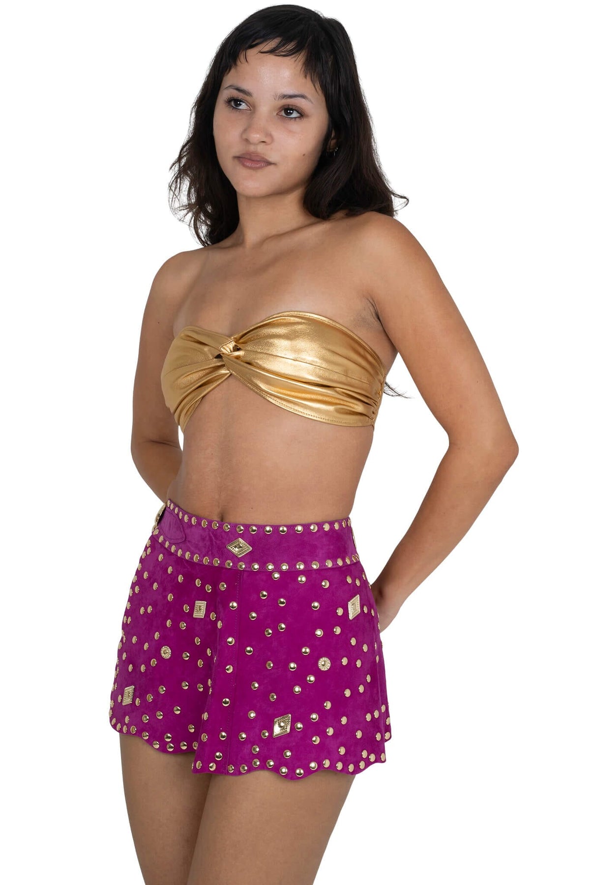 Jeffrey Campbell MARQUEE Mini Skirt - Fuchsia Suede Gold