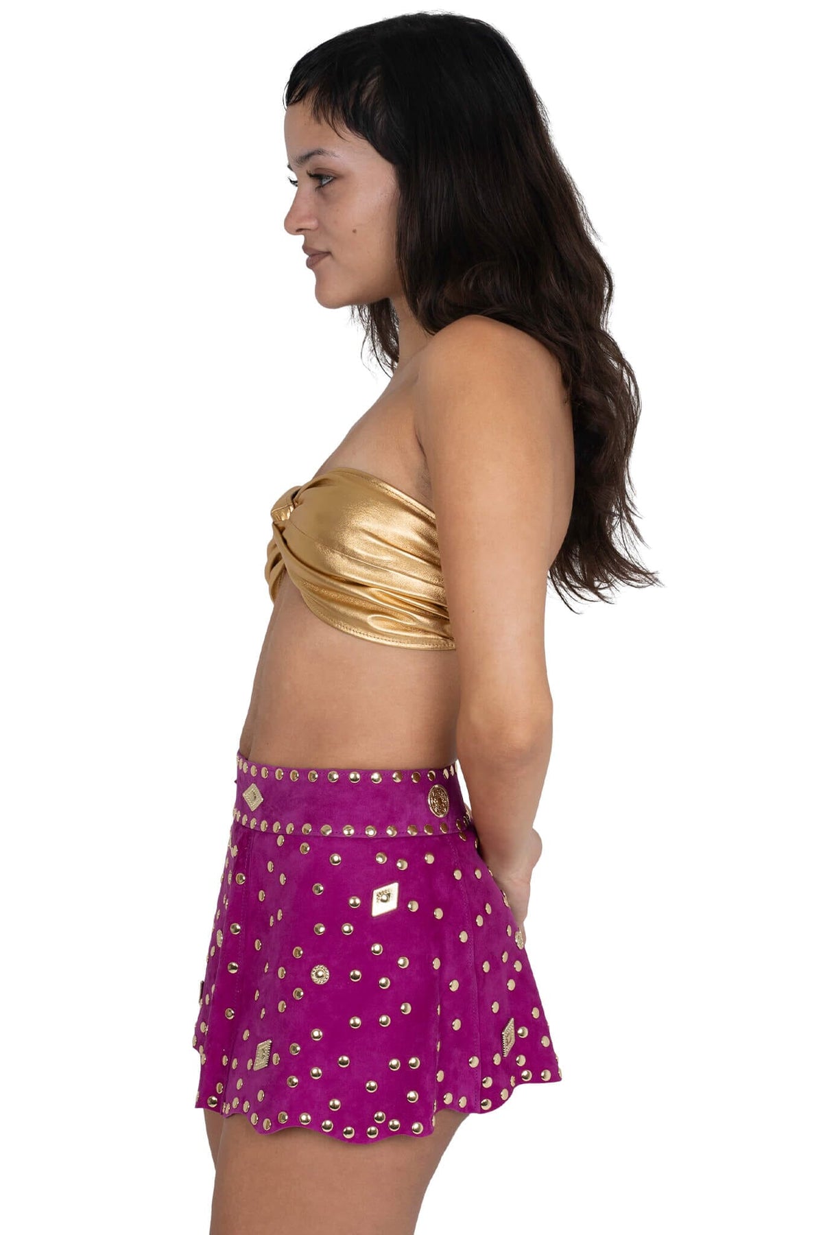 Jeffrey Campbell MARQUEE Mini Skirt - Fuchsia Suede Gold