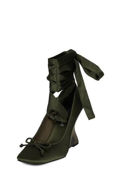 Jeffrey Campbell EFFACE Ballet Heels - Khaki Satin Combo