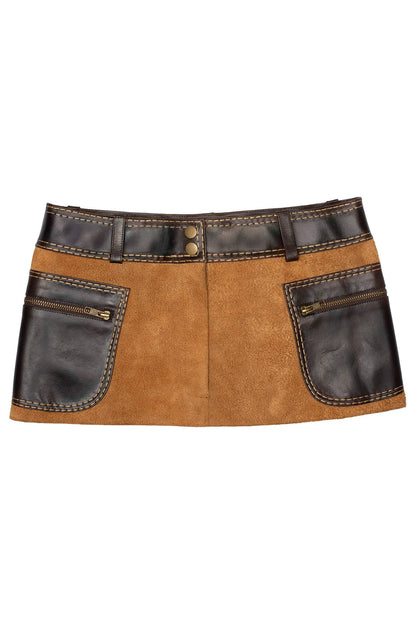 Jeffrey Campbell TACTICS Deconstructed Mini Skirt - Tan Suede Brown