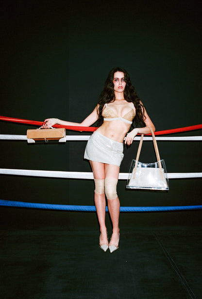 Jeffrey Campbell DEMOLISH Deconstructed Mini Skirt - Grey Clear Combo