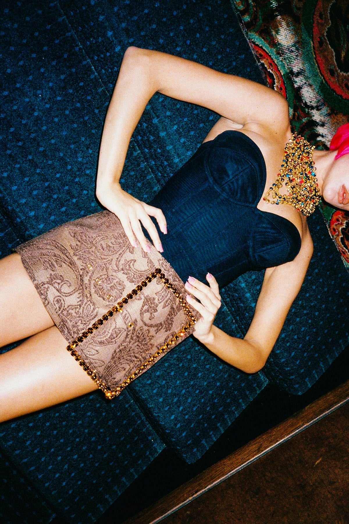 Jeffrey Campbell GIRLYPOP Rhinestone Belt - Brown Tapestry