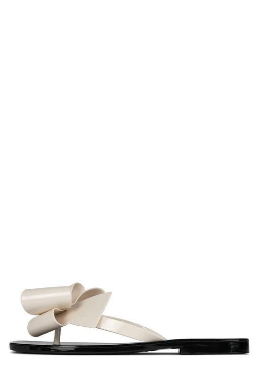 Jeffrey Campbell SUGARY Flat Sandal - Cream Shiny Black Shiny