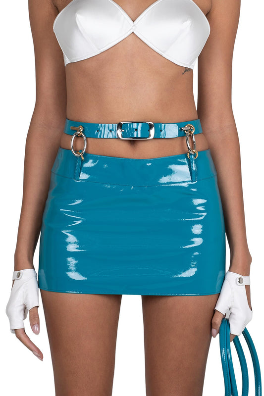 Jeffrey Campbell VYPER SKIRT Mini Skirt - Turquoise Crinkle Patent
