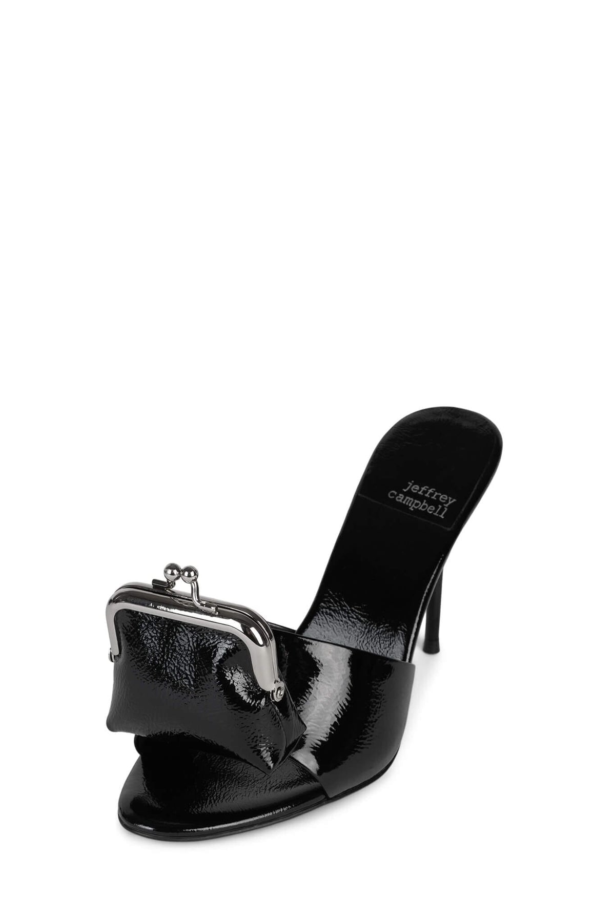 Jeffrey Campbell XTRA-COIN Heeled Sandal - Black Crinkle Patent