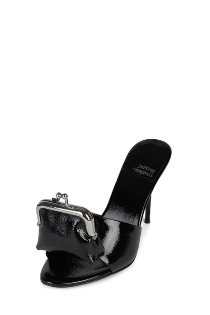 Jeffrey Campbell XTRA-COIN Heeled Sandal - Black Crinkle Patent