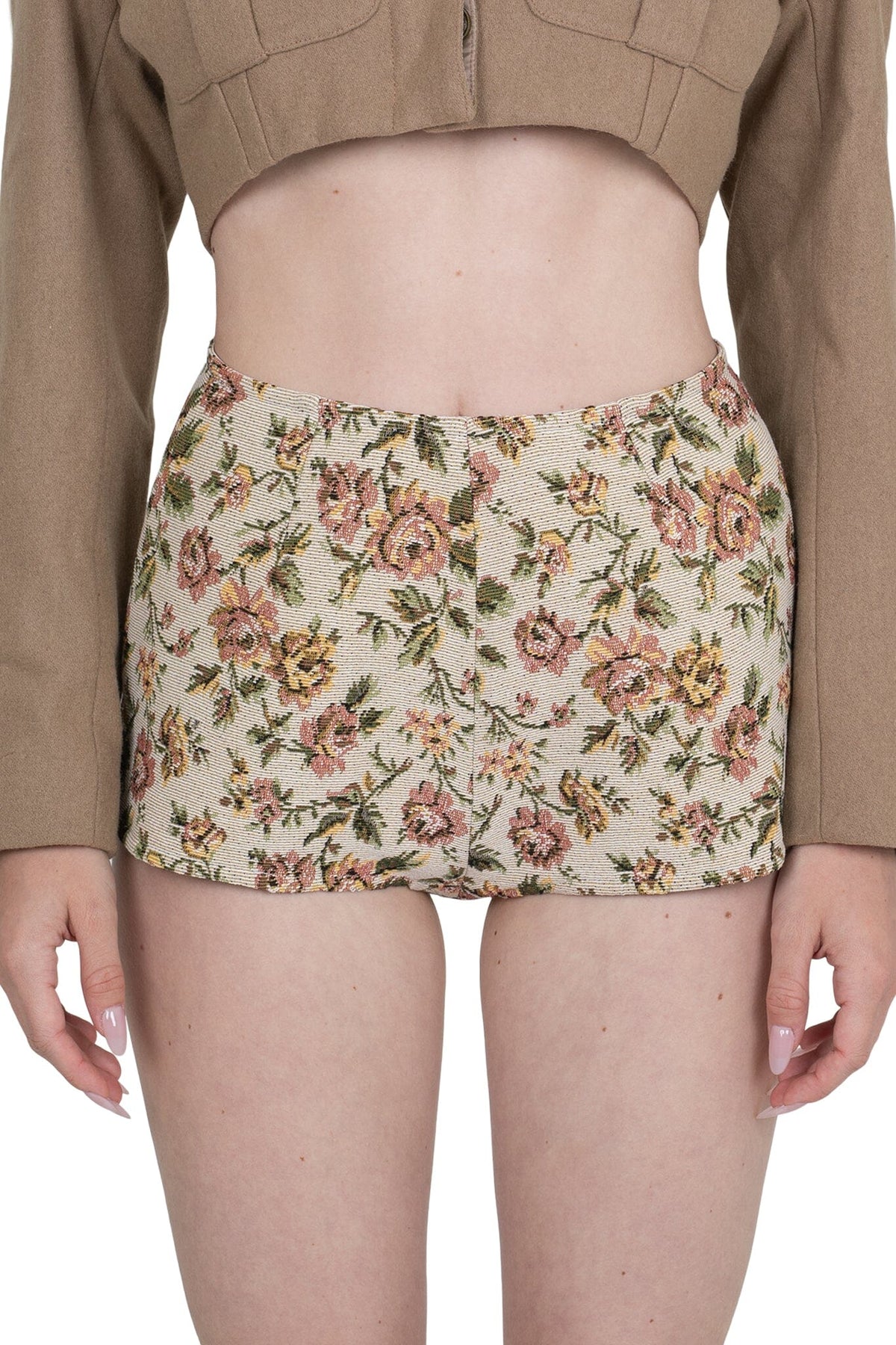 Jeffrey Campbell CHEEKZ-T SHORTS - Beige Floral Tapestry
