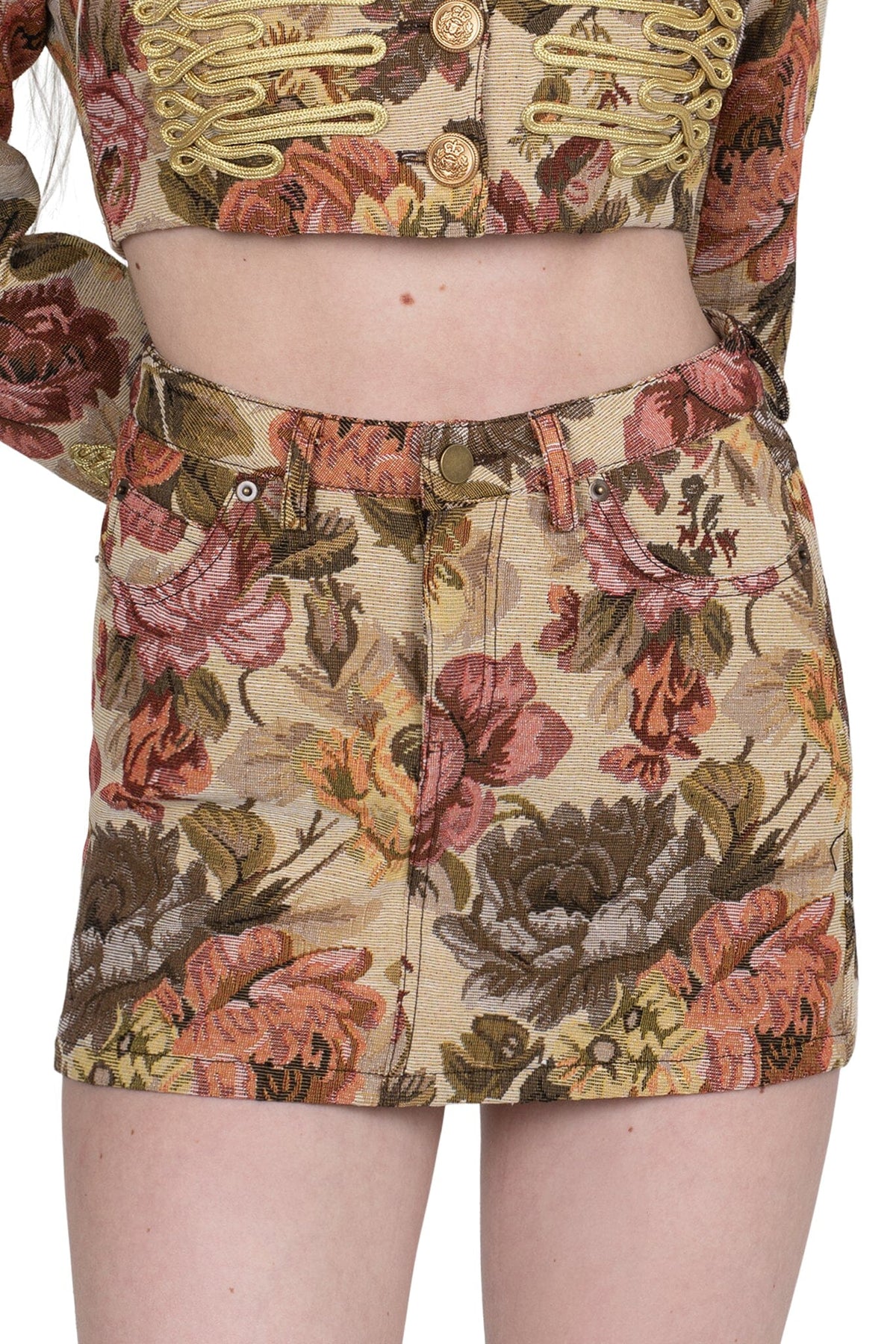 Jeffrey Campbell HEY-NOW-T SKIRT - Beige Floral Tapestry