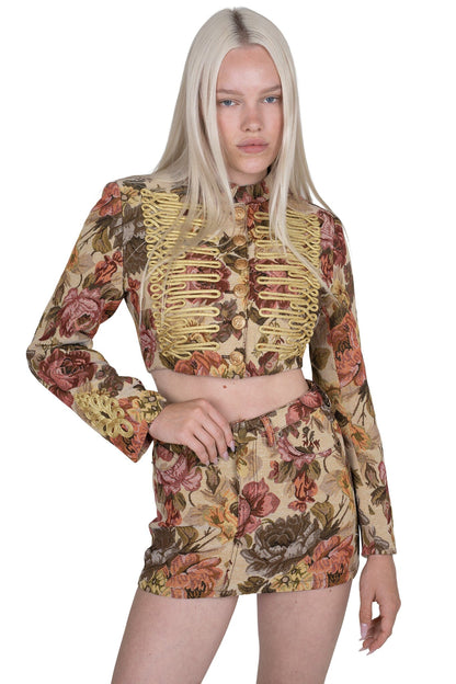 Jeffrey Campbell HEY-NOW-T SKIRT - Beige Floral Tapestry