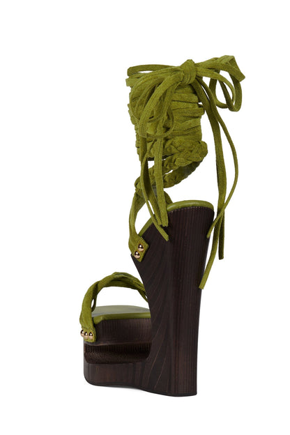 Jeffrey Campbell MAZES Platform Sandal - Chartreuse Suede Brown
