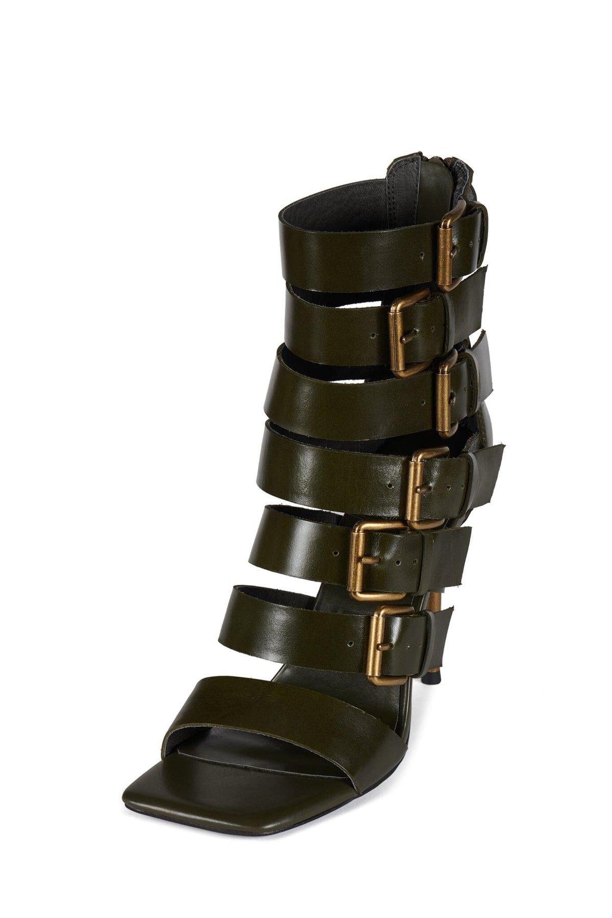 Jeffrey Campbell BUCKLED-IN Strappy Heels - Olive Bronze