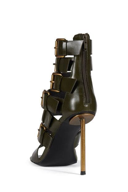 Jeffrey Campbell BUCKLED-IN Strappy Heels - Olive Bronze